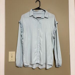 Rails Willow Chambray Light Vintage Blue Ruffle Button Down Blouse Medium